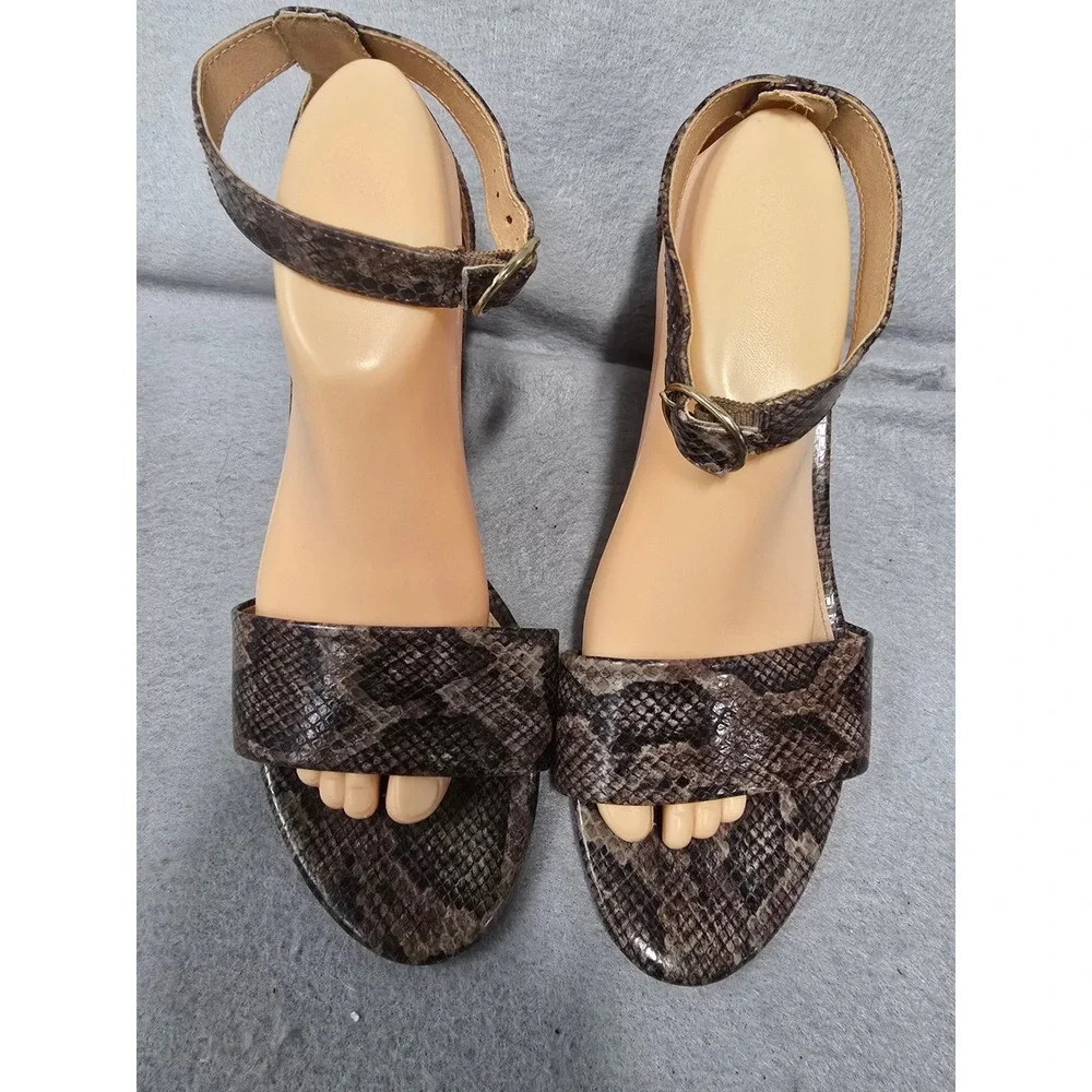 Loft Womens Snakeskin Print Wedge Heel Sandals Ankle Strap Brown Size 10